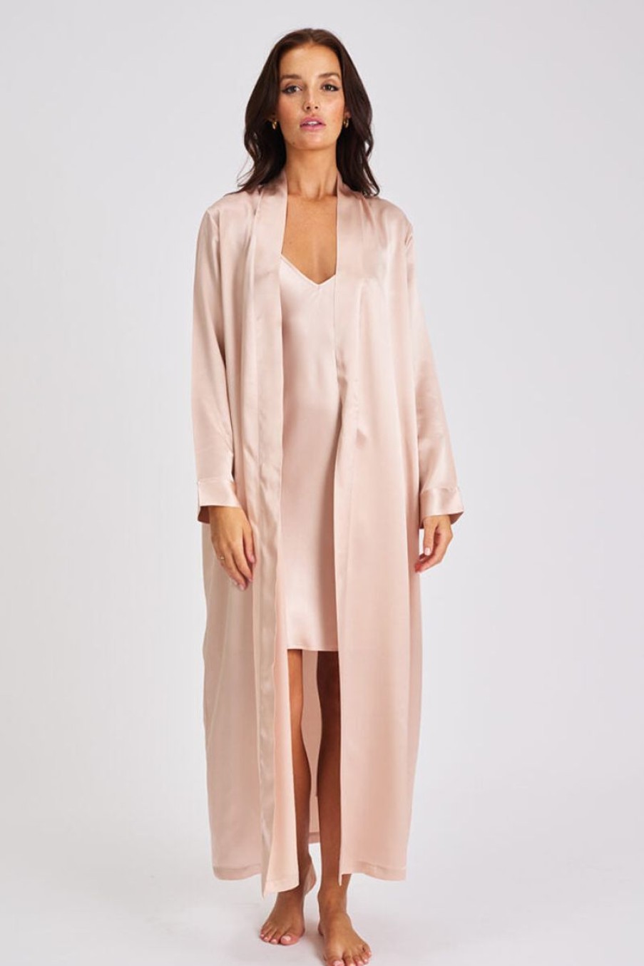 Silks Love u0026 Lustre | Love & Lustre - Long Silk Robe Aw22 Dusk Pink