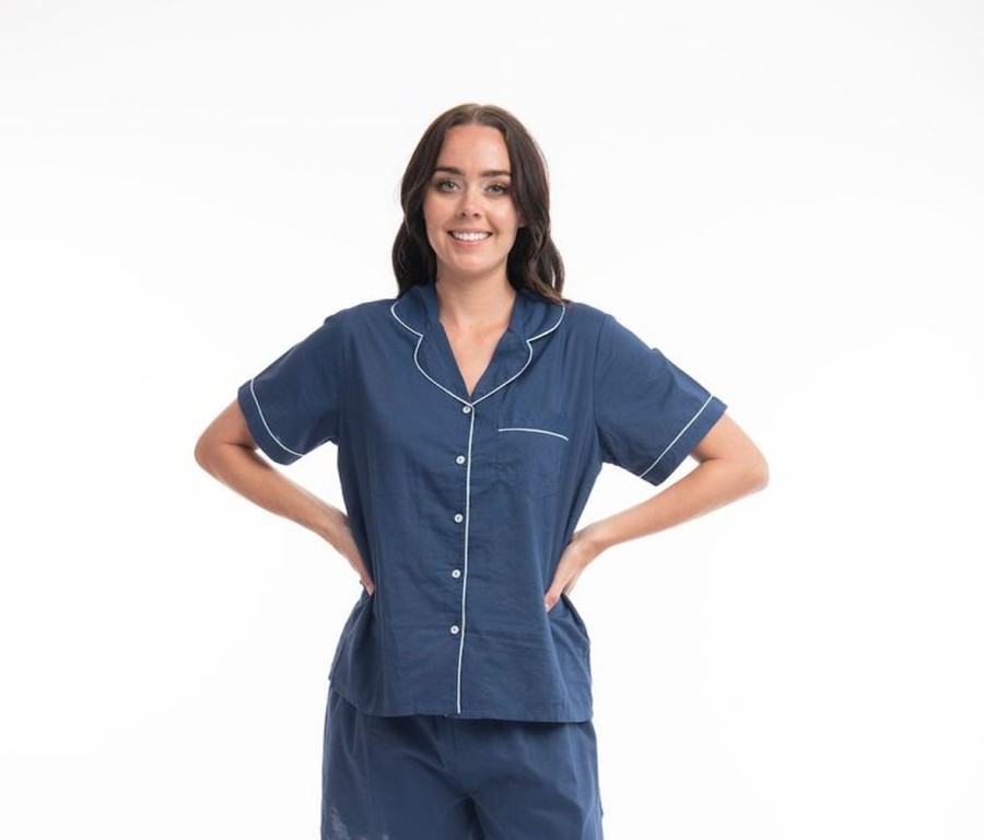 Sleepwear Victorias Dream | Victoria'S Dream - Boudoir Cotton Pj Set | Blue Navy