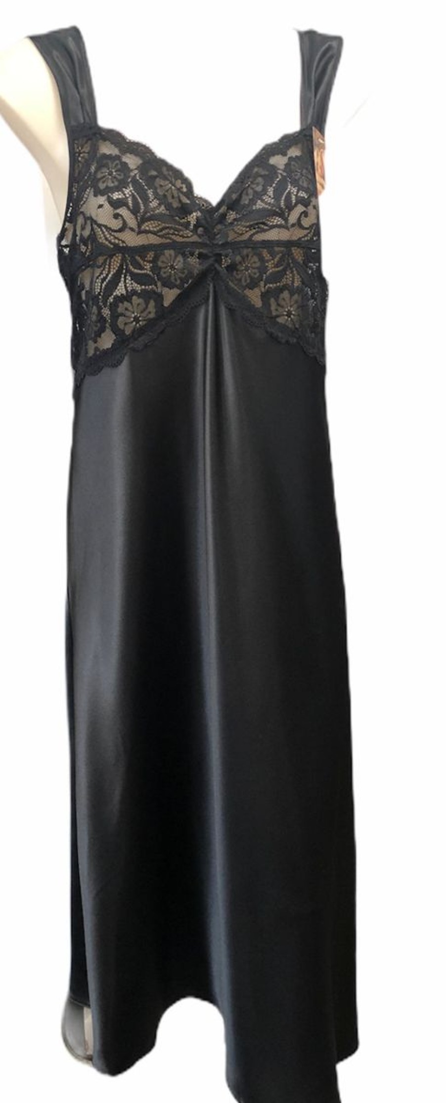 Sleepwear Essence | Essence - Long Satin Chemise W/Stretch Lace