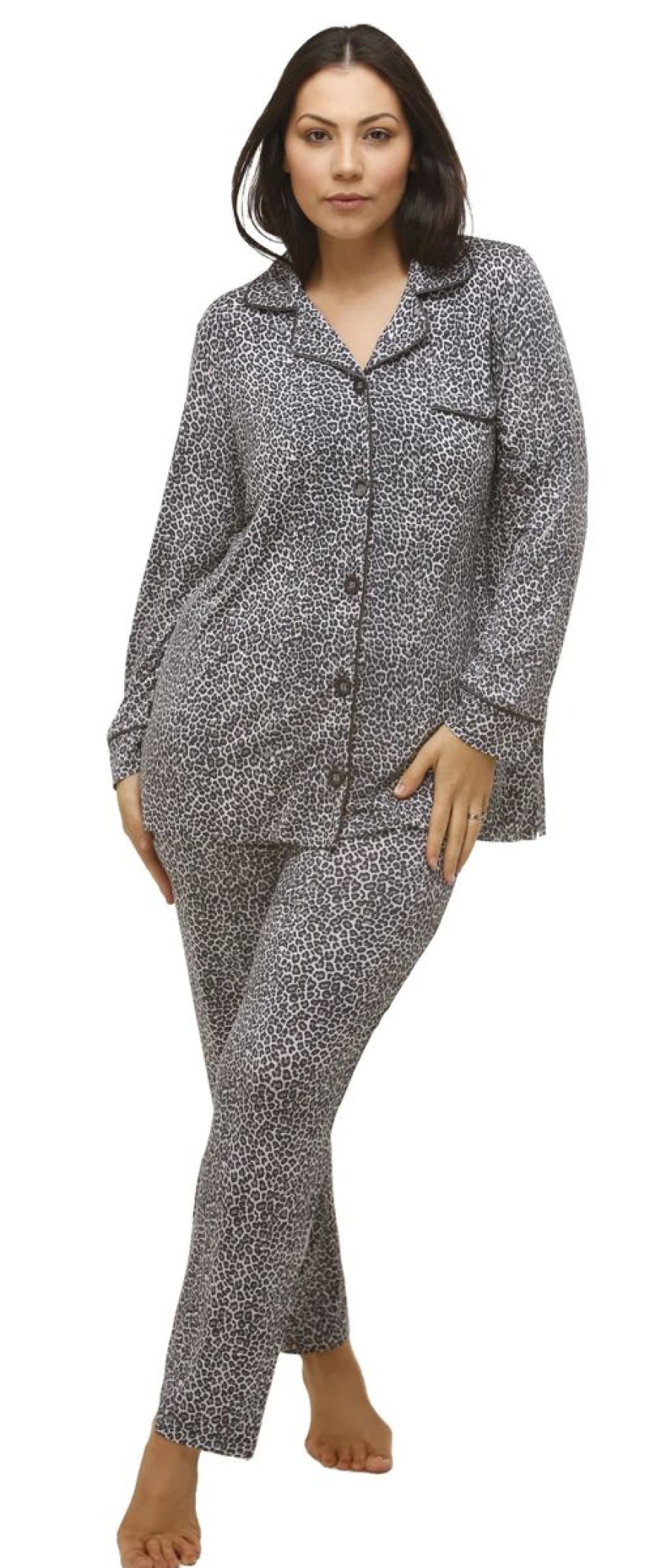 Sleepwear Yuu | Yuu - Revere Long Sleeve Pant Pj Set | Leopard Gunmetal