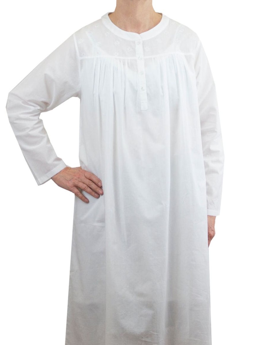 Sleepwear French Country | French Country - Flannel Flower Long Sleeve Nightie White