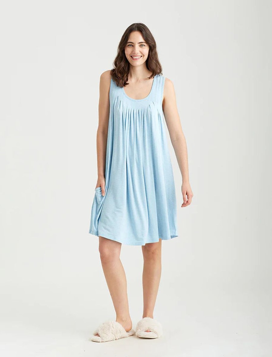 Sleepwear Papinelle | Papinelle - Kate Modal Soft Pleat Front Curved Nightie Powder Blue