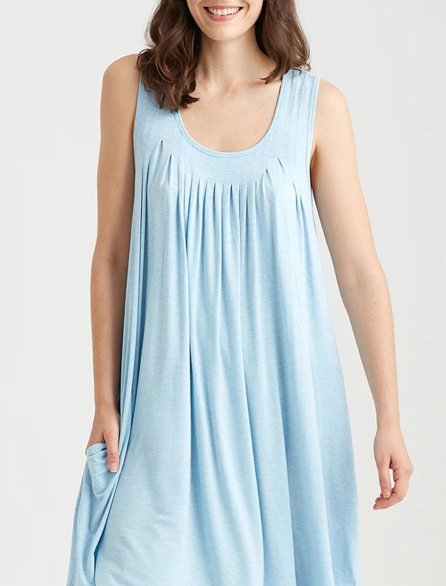 Sleepwear Papinelle | Papinelle - Kate Modal Soft Pleat Front Curved Nightie Powder Blue