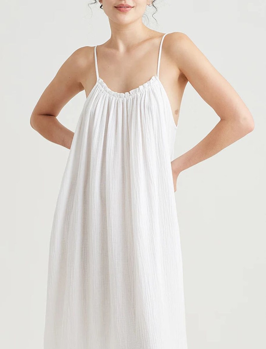 Sleepwear Papinelle | Papinelle - Ashley Textured Cotton Strappy Maxi Nightie White