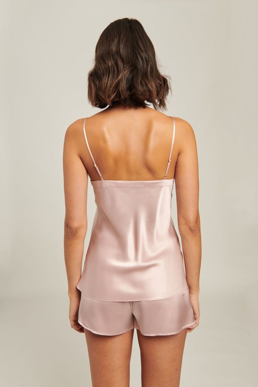 Silks GINIA | Ginia - V Neck Silk Cami Silver Pink