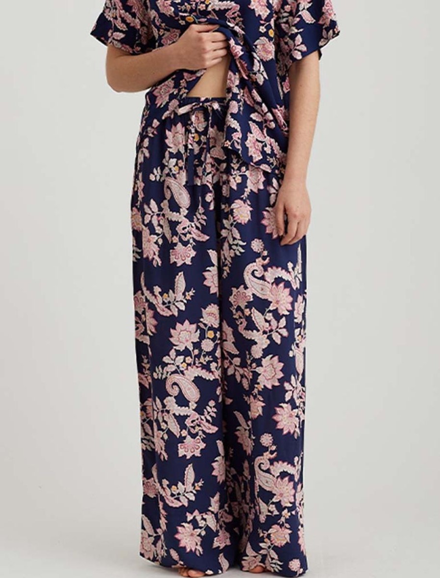 Sleepwear Papinelle | Papinelle - Abigail Paisley Full Length Pant Navy