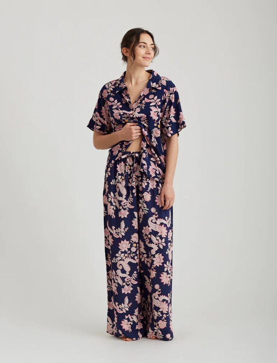 Sleepwear Papinelle | Papinelle - Abigail Paisley Full Length Pant Navy