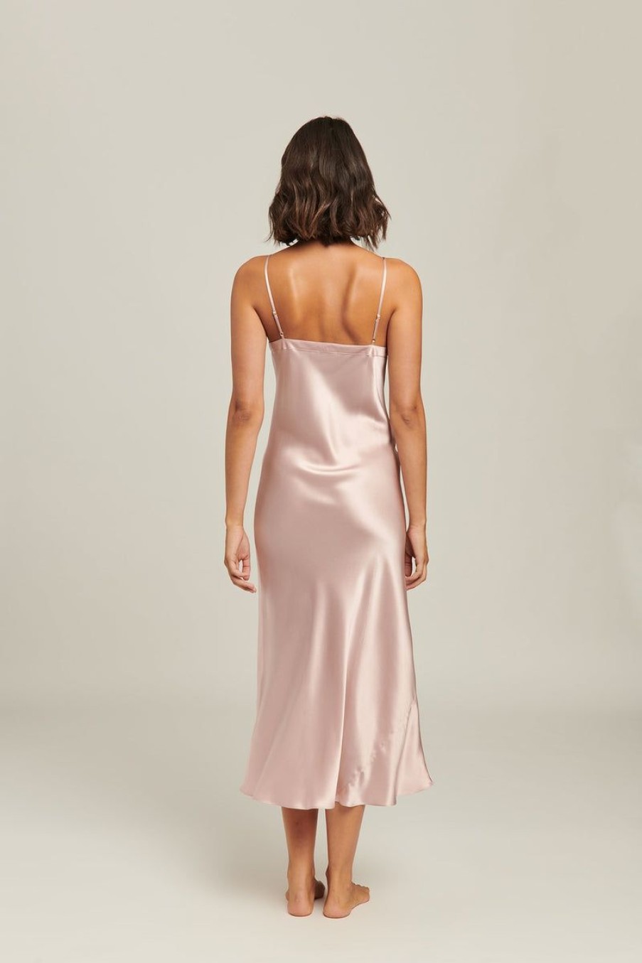 Silks GINIA | Ginia - Long Silk V-Neck Nite Silver Pink