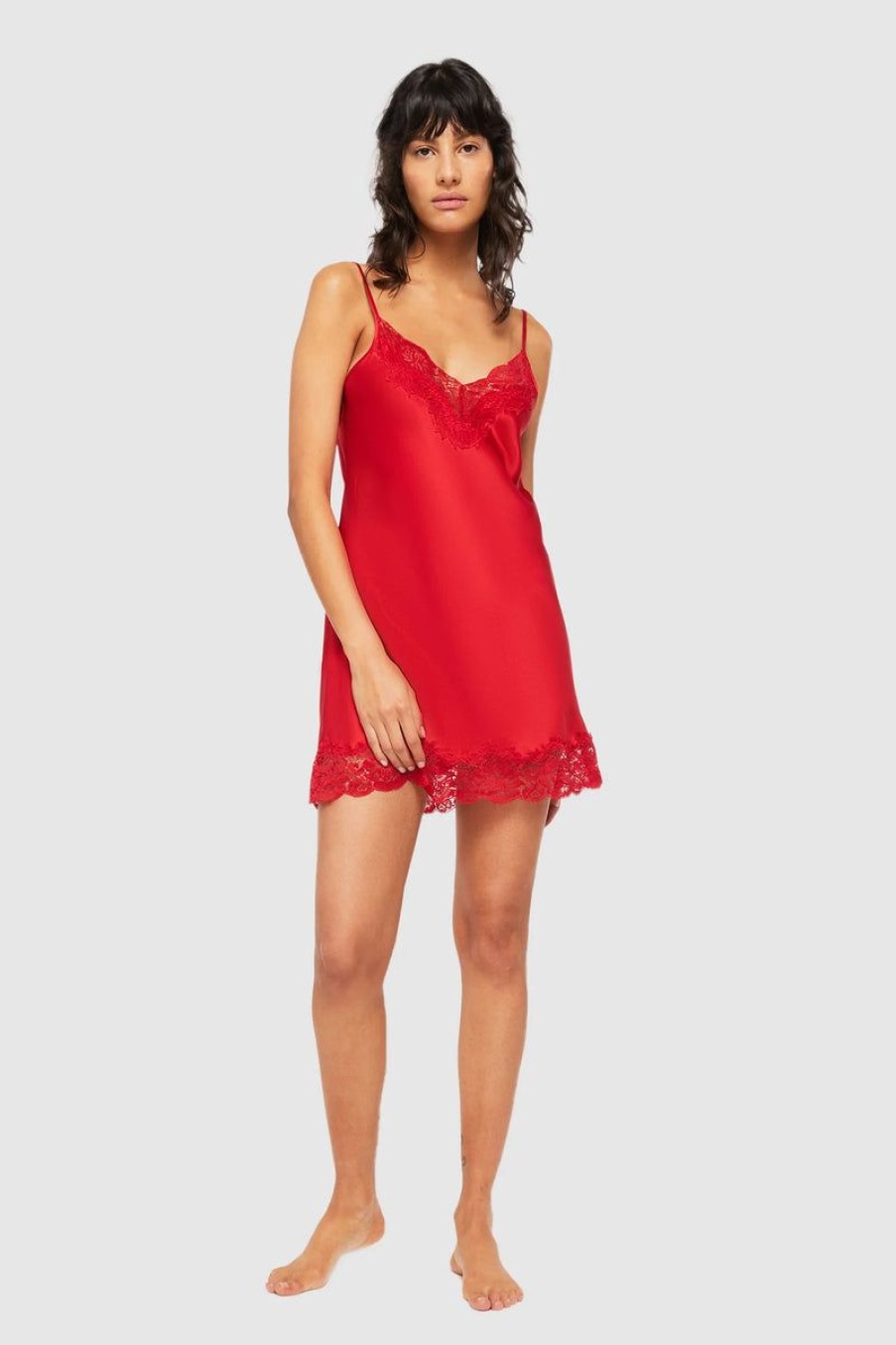 Sleepwear GINIA | Ginia - Silk Lace Chemise Red Chili