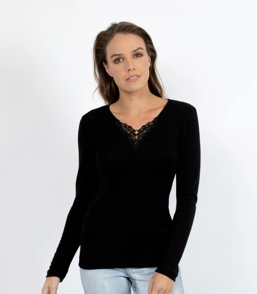 Basics Baselayer | Baselayers - Pure Wool Long Sleeve With Lace