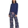 Sleepwear Papinelle | Papinelle - Cheri Blossom Cotton & Silk Pant & Organic Ls Top Navy