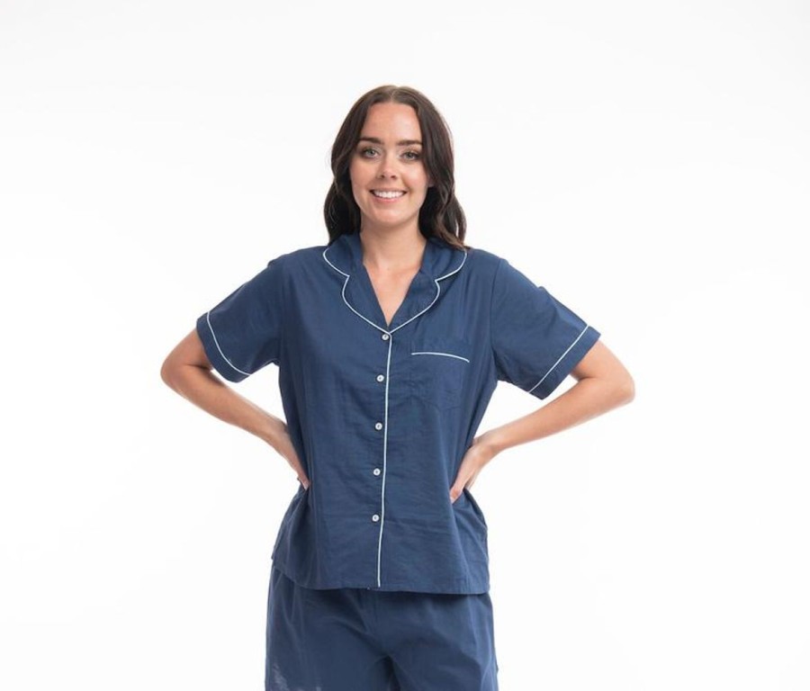 Sleepwear Victorias Dream | Victoria'S Dream - Boudoir Cotton Pj Set | Blue Navy