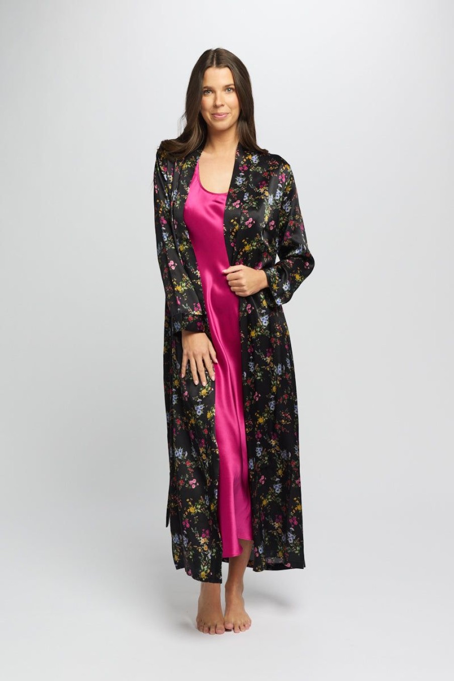 Sleepwear Love u0026 Lustre | Love & Lustre - Long Silk Robe Midnight Garden