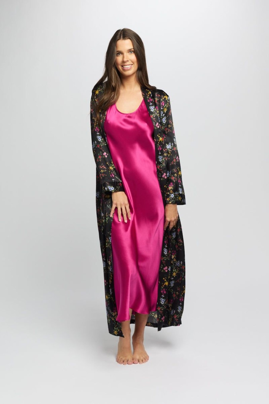 Sleepwear Love u0026 Lustre | Love & Lustre - Long Silk Robe Midnight Garden