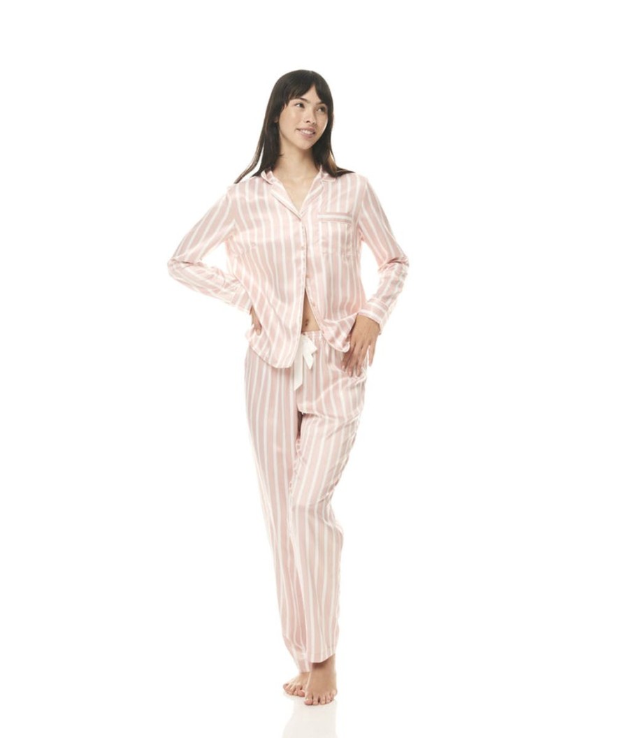 Sleepwear Gingerlilly | Gingerlilly - Harriet Stripe Satin Pj Set | Pink