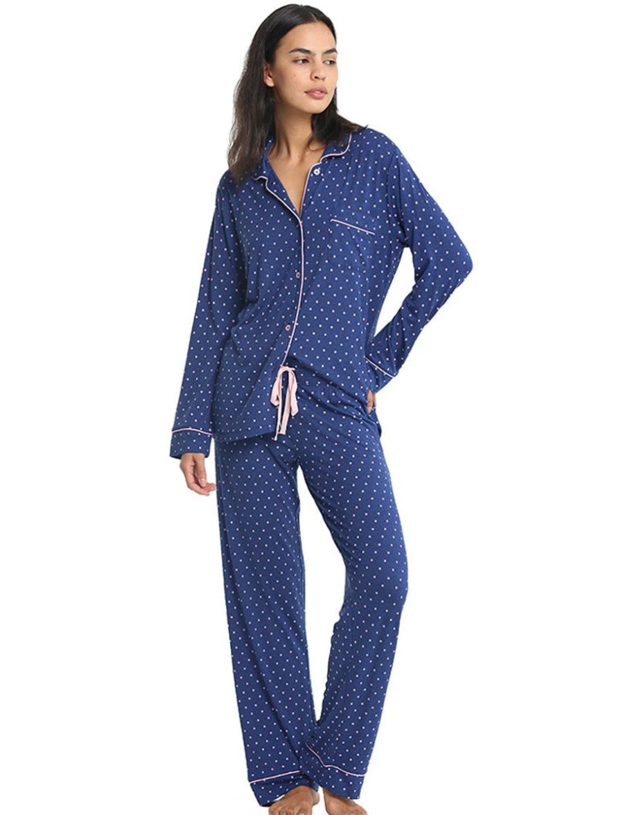 Sleepwear Papinelle | Papinelle - Modal Soft Kate Pj In Navy & Pink Spot Navy Pink Spot