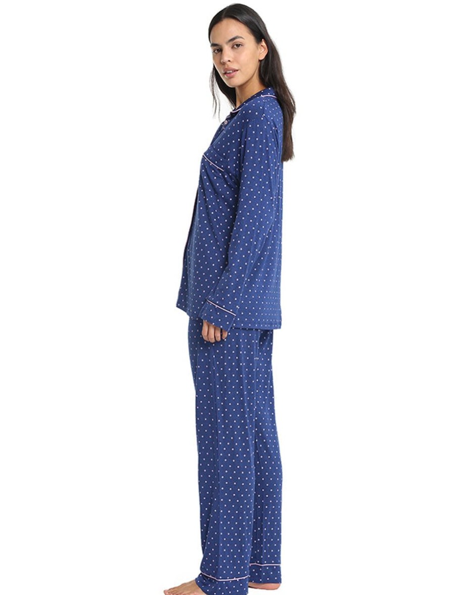 Sleepwear Papinelle | Papinelle - Modal Soft Kate Pj In Navy & Pink Spot Navy Pink Spot