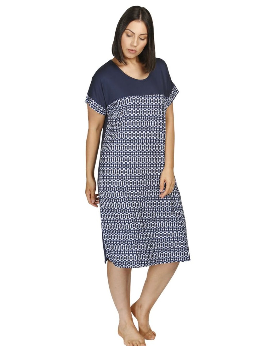 Sleepwear Yuu | Yuu - Cap Sleeve Spliced Ikat Dress Navy