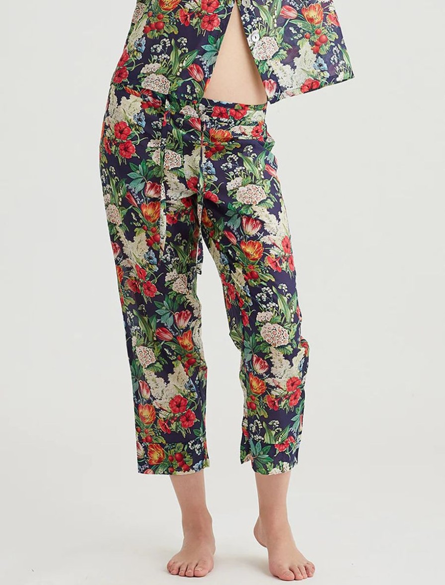 Sleepwear Papinelle | Papinelle - Clara Silk/Cotton Crop Pant Navy