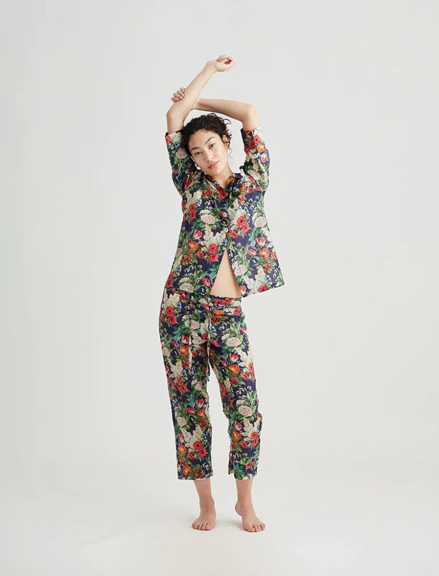 Sleepwear Papinelle | Papinelle - Clara Silk/Cotton Crop Pant Navy