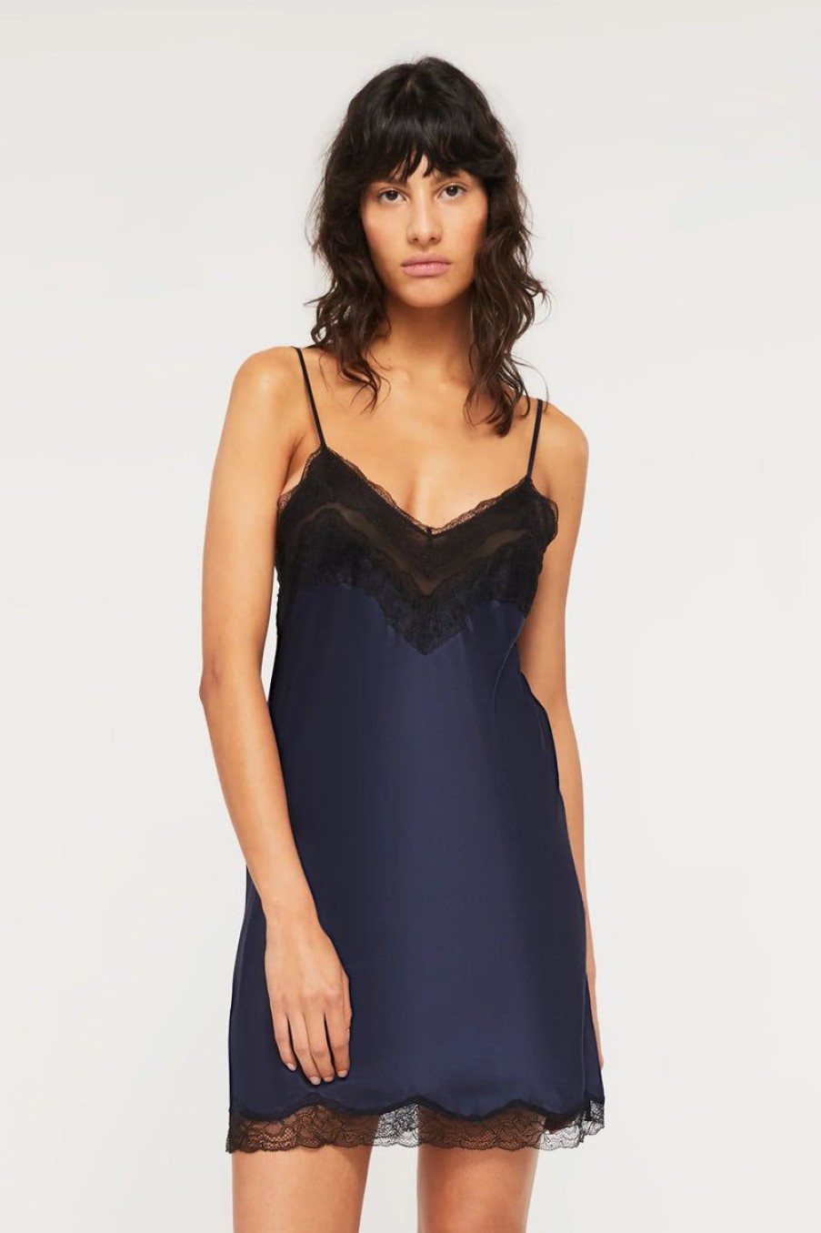 Silks GINIA | Ginia - Skylar Lace Silk Chemise Midnight