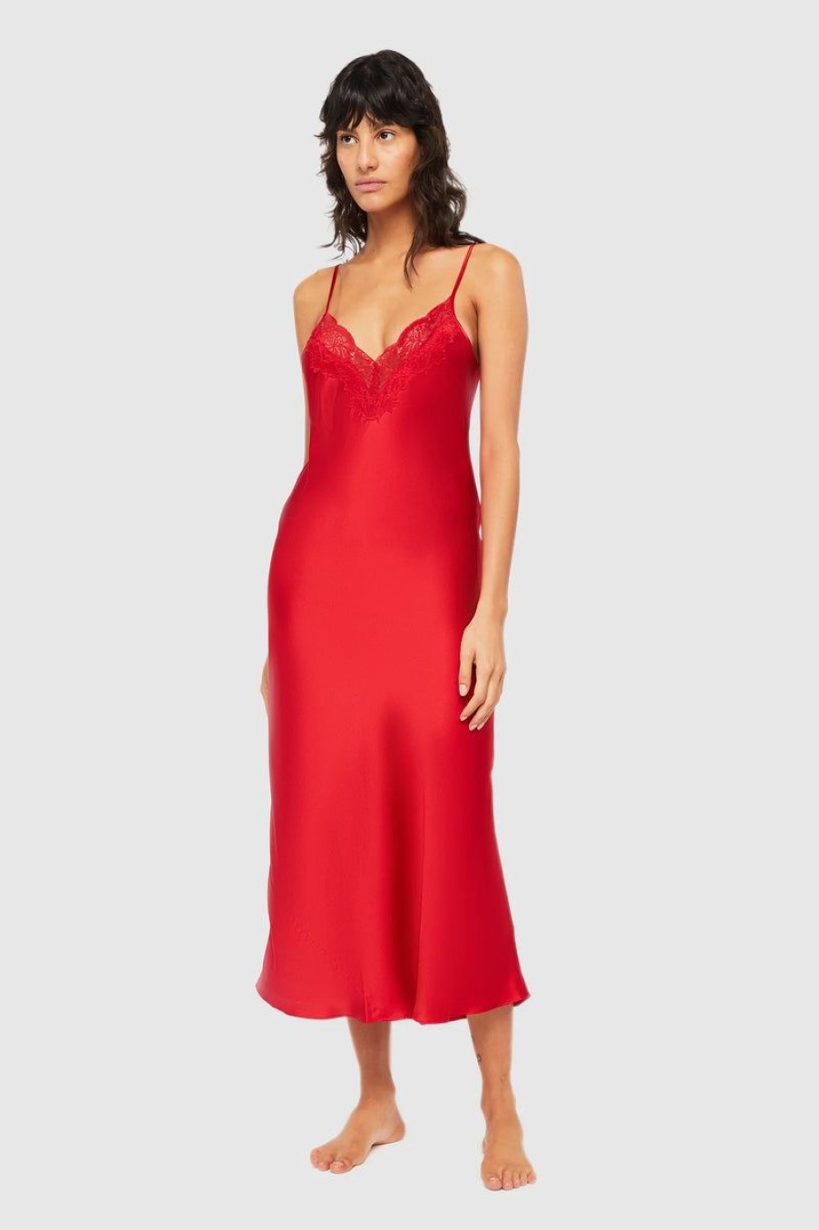 Silks GINIA | Ginia - Silk Lace Slip Red Chili