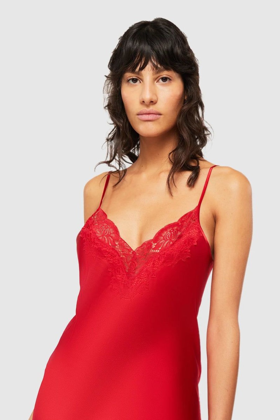 Silks GINIA | Ginia - Silk Lace Slip Red Chili