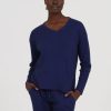 Sleepwear Papinelle | Papinelle - Super Soft Waffle V-Neck Ls Top Navy