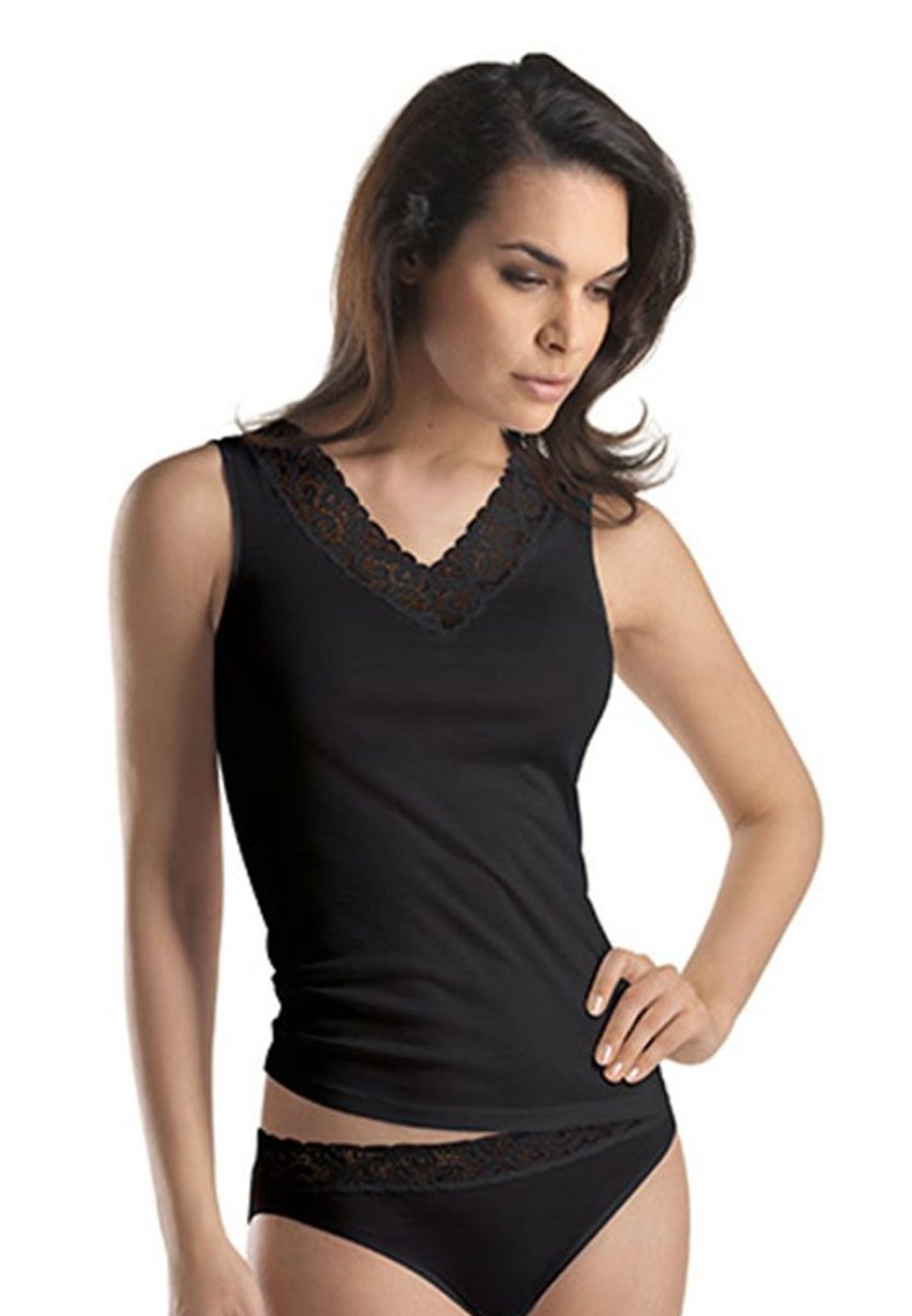 Basics Hanro | Hanro - Cotton Lace V-Neck Tank Singlet