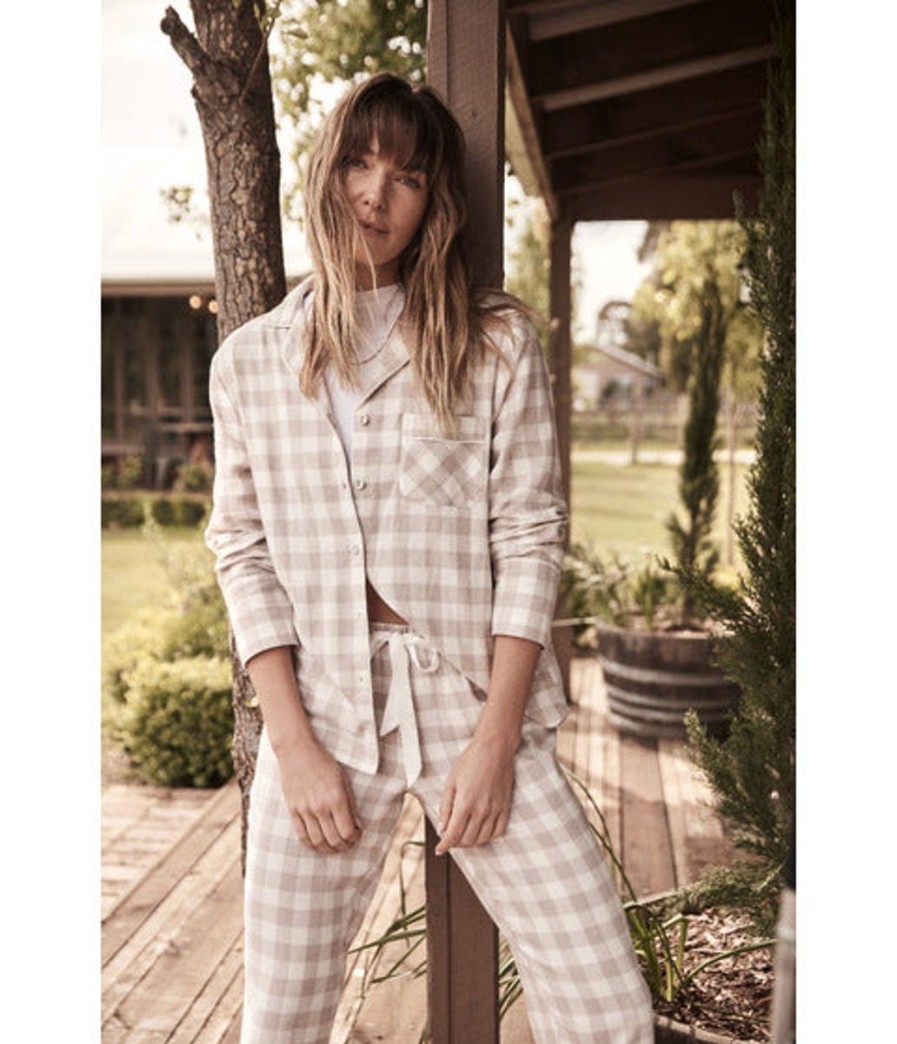 Sleepwear Gingerlilly | Gingerlilly - Check Brushed Cotton Pj Biscuit