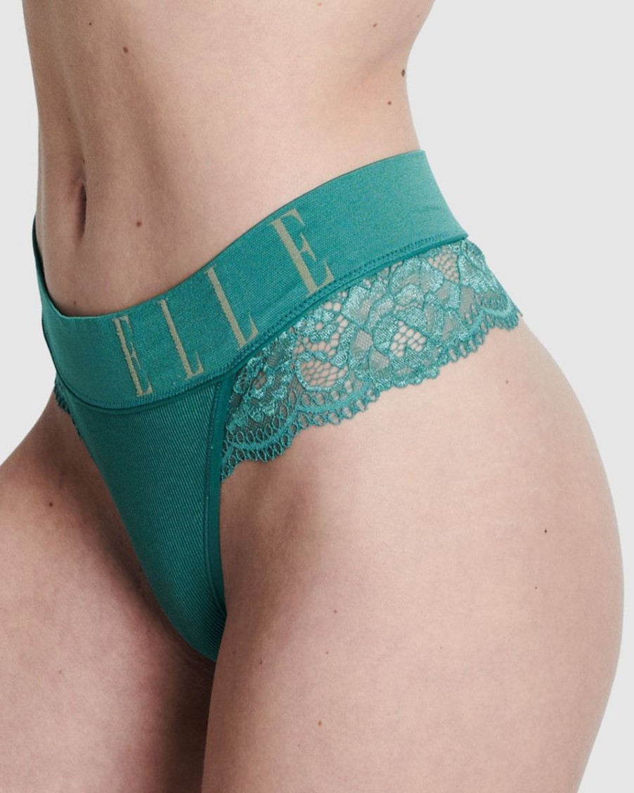 Briefs Elle | Elle - Seamless & Lace Thong Forest Green