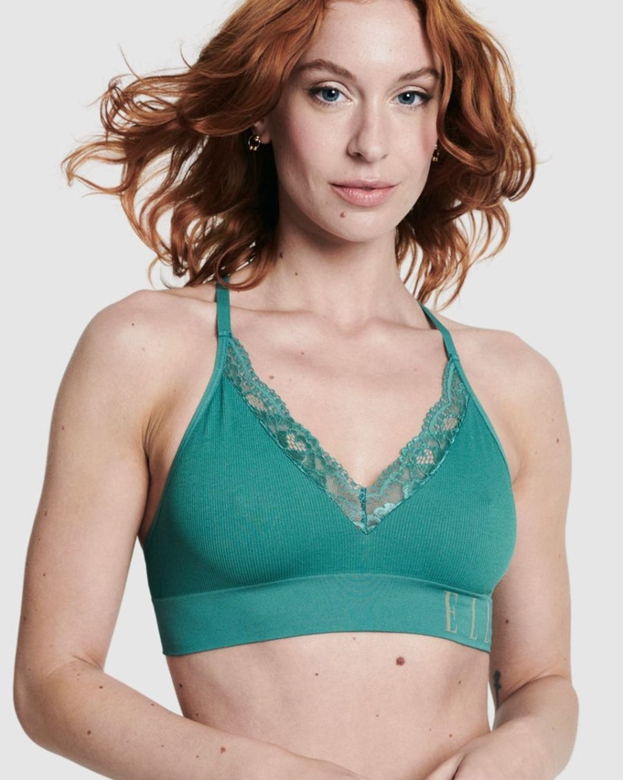 Sleepwear Elle | Elle - Seamless & Lace Bralette Forest Green