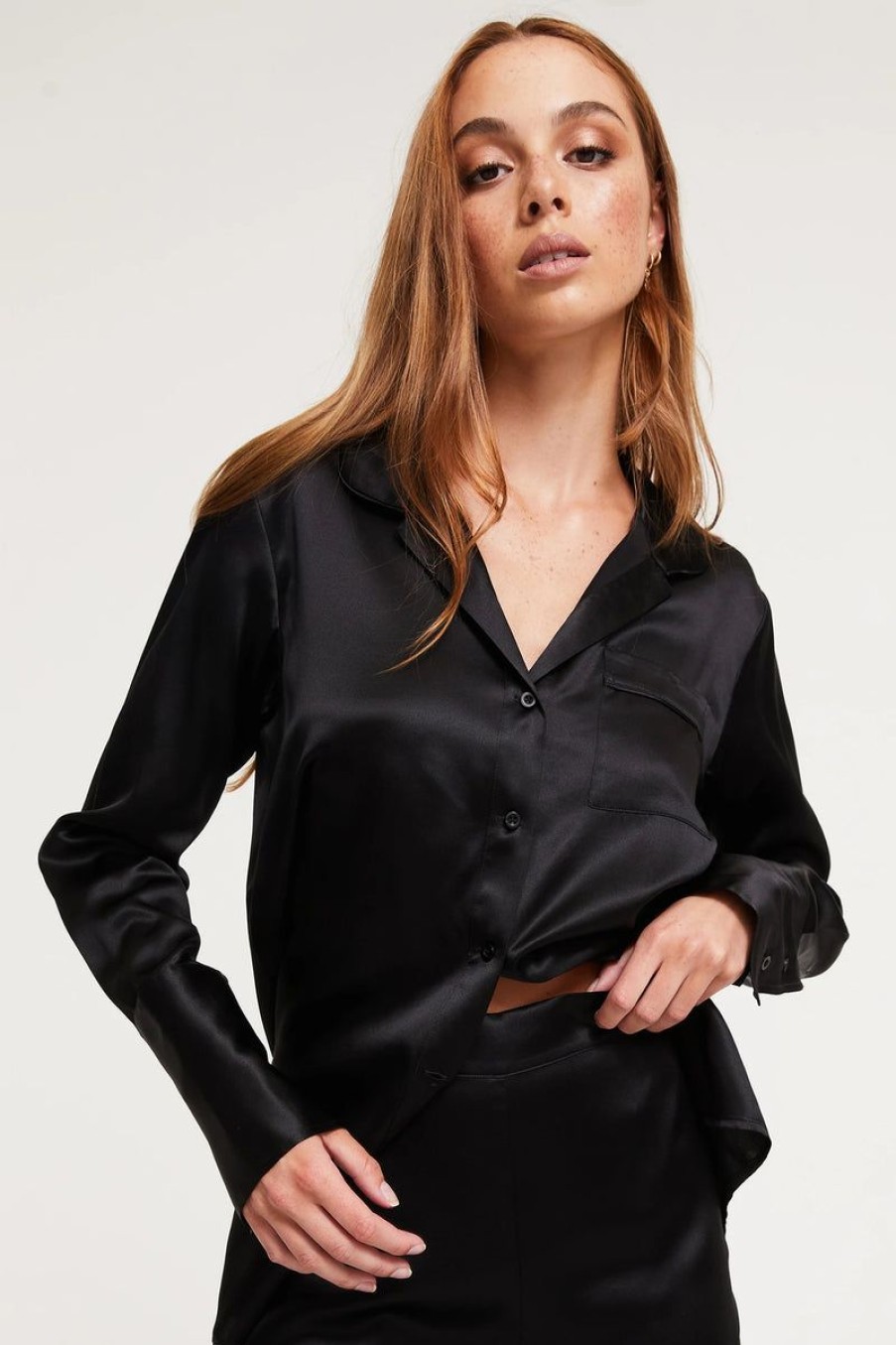 Sleepwear GINIA | Ginia - Oversized Silk Pj Set Black