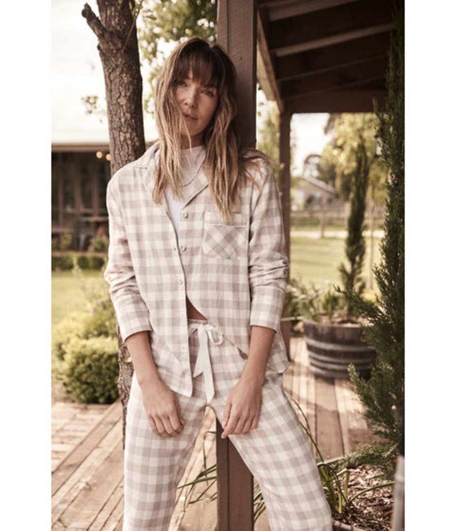 Sleepwear Gingerlilly | Gingerlilly - Check Brushed Cotton Pj Biscuit