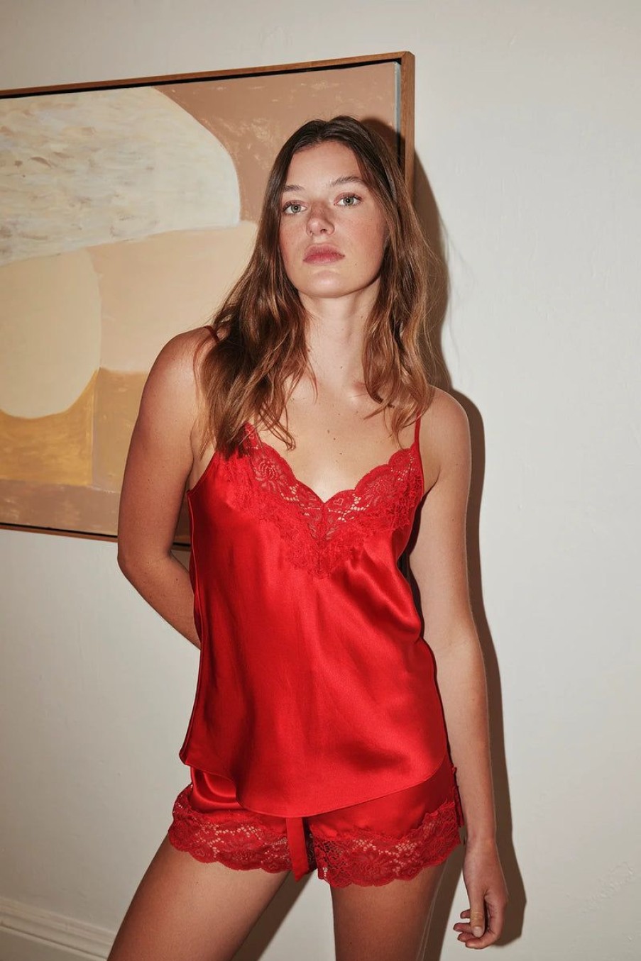 Sleepwear GINIA | Ginia - Silk Lace Cami Red Chili