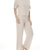 Sleepwear Gingerlilly | Gingerlilly - Narelle Wide Leg Ribbed Lounge Set Beige