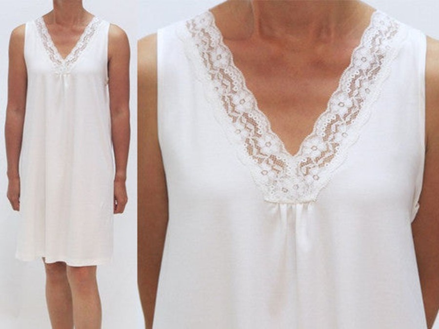 Sleepwear Victoria Linen | Victoria Linen - Suzie Double Sided Cotton Jersey V-Neck Nightgown White