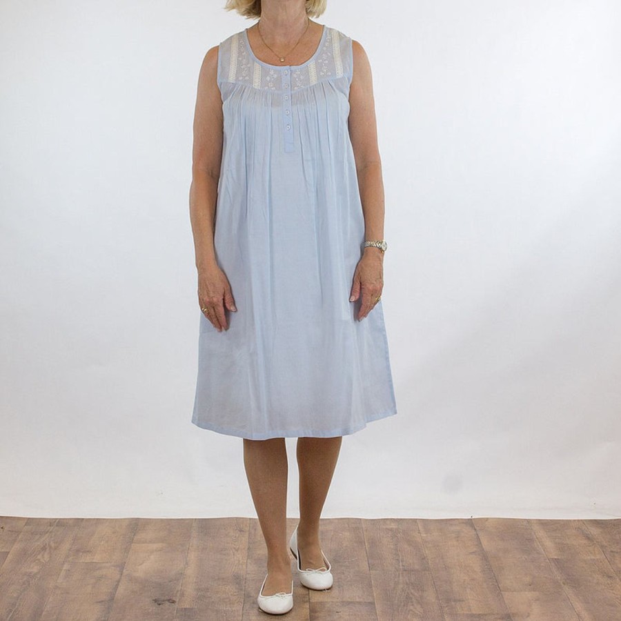 Sleepwear French Country | French Country Sleeveless Cotton Nightie Soft Blue