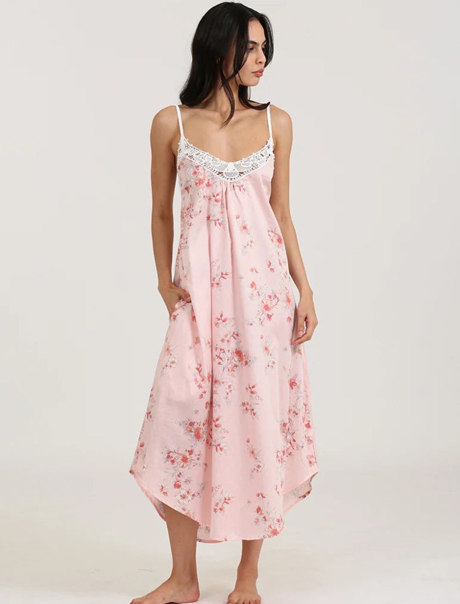 Sleepwear Papinelle | Papinelle - Jardin Lace Front Maxi Nightie Pink