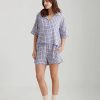 Sleepwear Papinelle | Papinelle - Seersucker Gingham Boxer Pj Set Navy & Wisteria