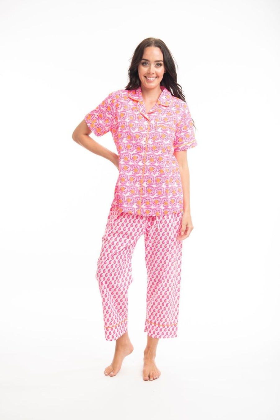 Sleepwear Victorias Dream | Victoria'S Dream - Kairee Cropped Cotton Pj Pant Pink/Orange