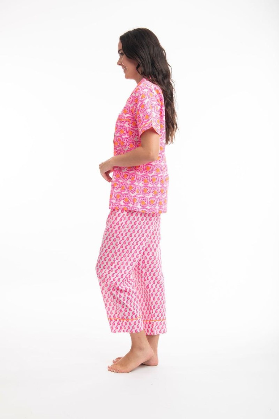 Sleepwear Victorias Dream | Victoria'S Dream - Kairee Cropped Cotton Pj Pant Pink/Orange