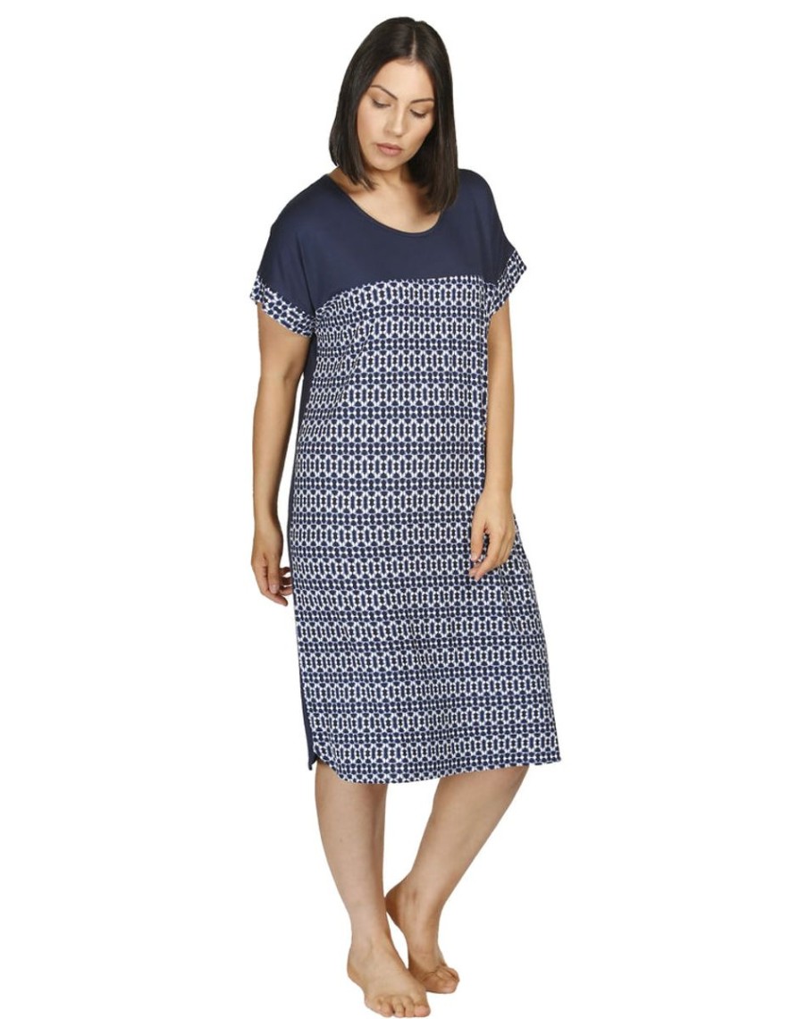 Sleepwear Yuu | Yuu - Cap Sleeve Spliced Ikat Dress Navy