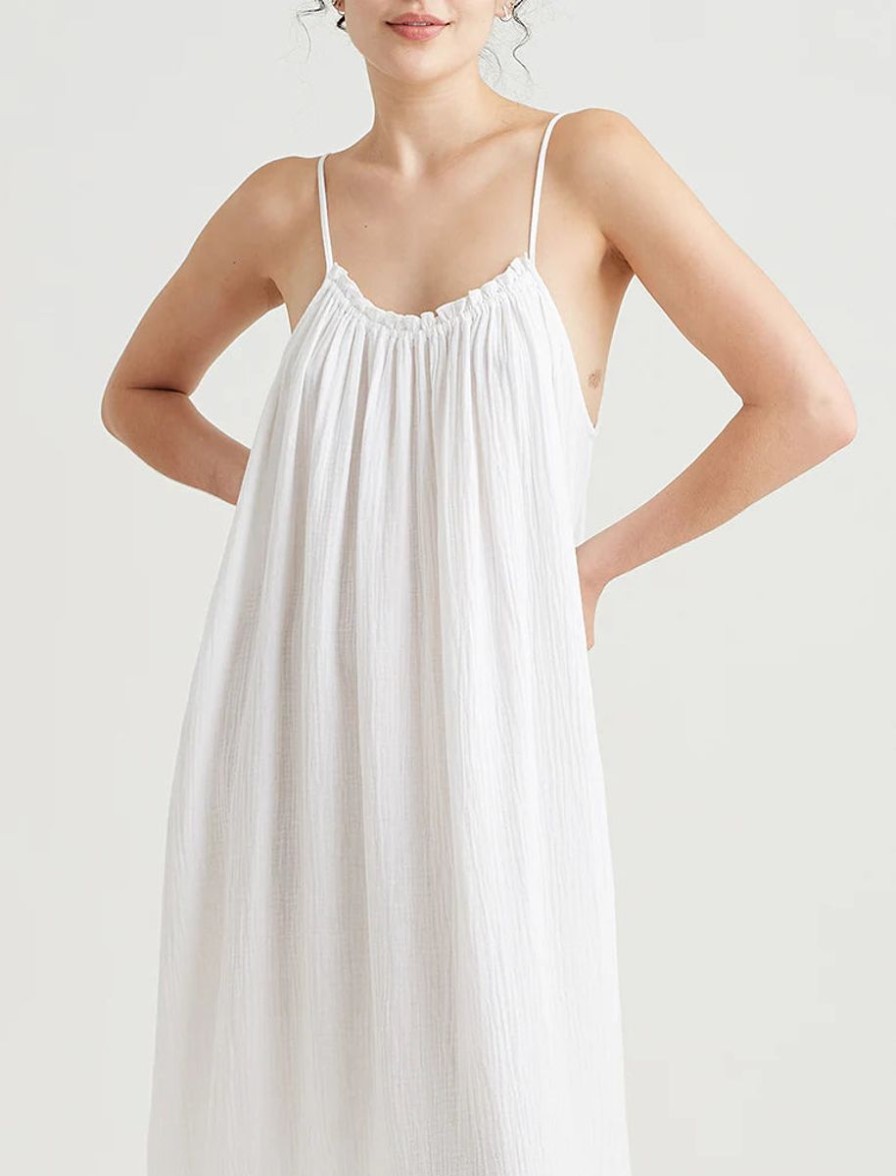 Sleepwear Papinelle | Papinelle - Ashley Textured Cotton Strappy Maxi Nightie White