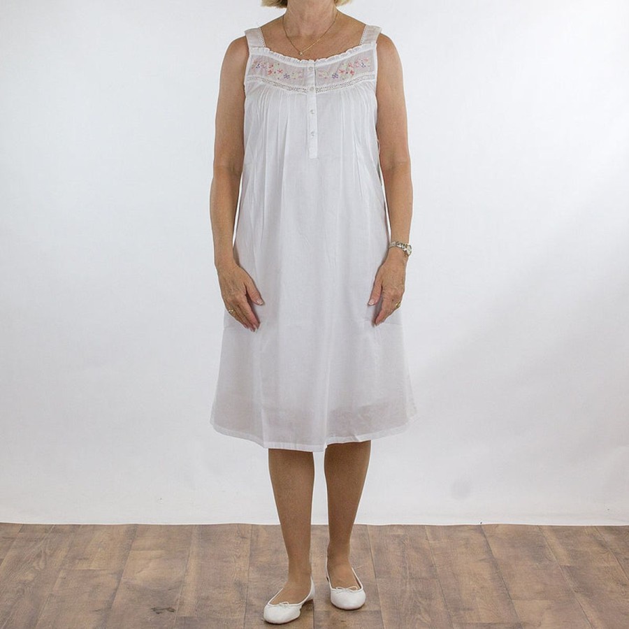 Sleepwear French Country | French Country - Strappy Cotton Embroidered Nightie White