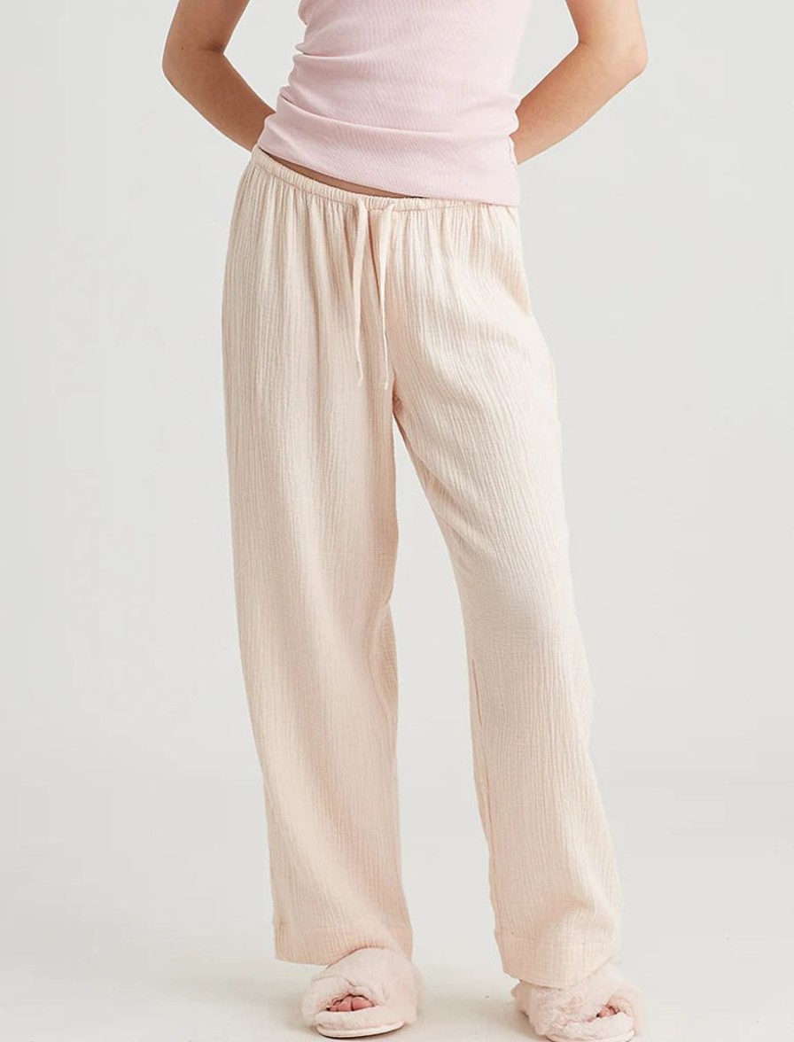 Sleepwear Papinelle | Papinelle - Ashley Textured Cotton Wide Leg Pant Shell