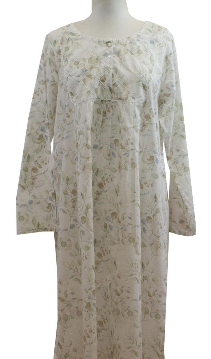 Sleepwear French Country | French Country Long Sleeve Cotton Nightie Eucalyptus