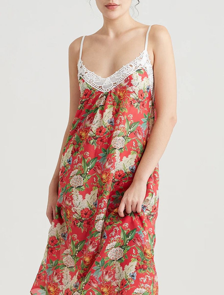 Sleepwear Papinelle | Papinelle - Clara Lace Front Maxi Nightie Geranium