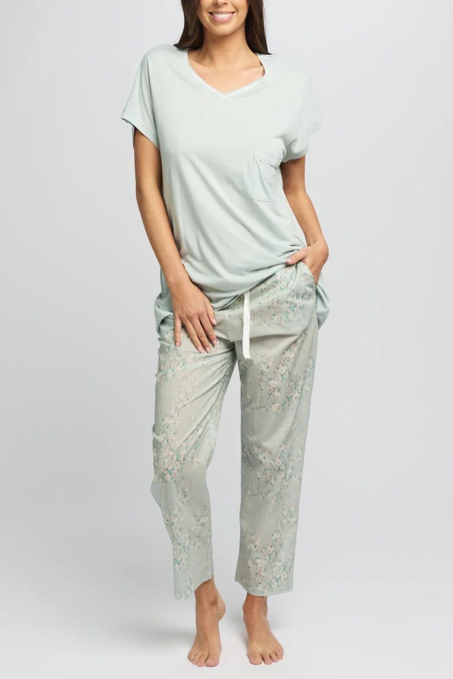 Sleepwear Morning Honey | Morning Honey - Cotton Voile Sleep Pant | Tiny Blossom Mint Tiny Blossom