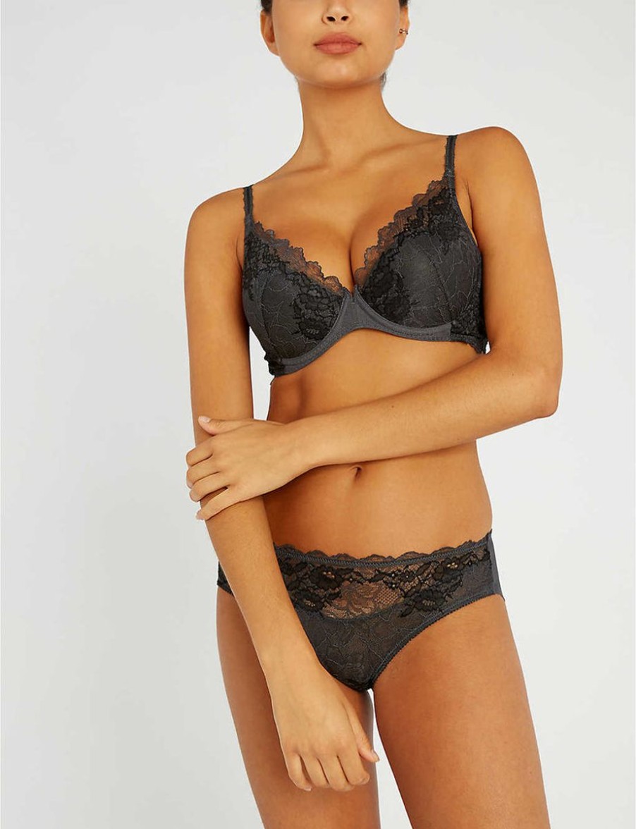 Bras Wacoal | Wacoal - Lace Perfection Plunge Push Up Bra Charcoal